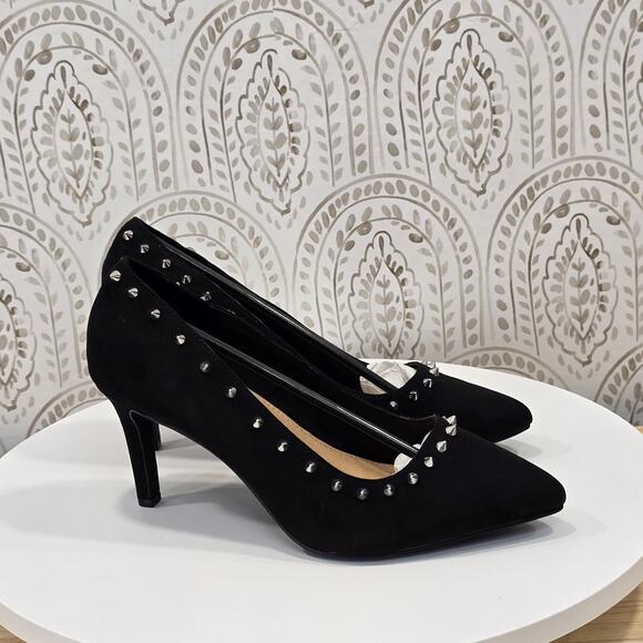 TORRID Women's size 10 Allover Spiked 3" Heel Dress Shoe Faux Suede Black - Picture 1 of 16